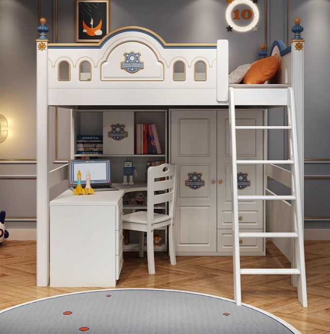 Bunk Bed With Stairs And Slide - เตียงสองชั้นทรงปราสาทไม้สำหรับเด็กผู้หญิง พร้อมบันไดและสไลเดอร์ ดีไซน์ห้องนอนเจ้าหญิงสำหรับเด็ก