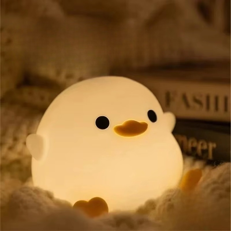 Floating Nightstand With Led Light - โคมไฟซิลิโคนรูปการ์ตูนเป็ดน่ารัก ไฟ LED สำหรับเด็ก พร้อมเซ็นเซอร์สัมผัส ตั้งเวลาได้