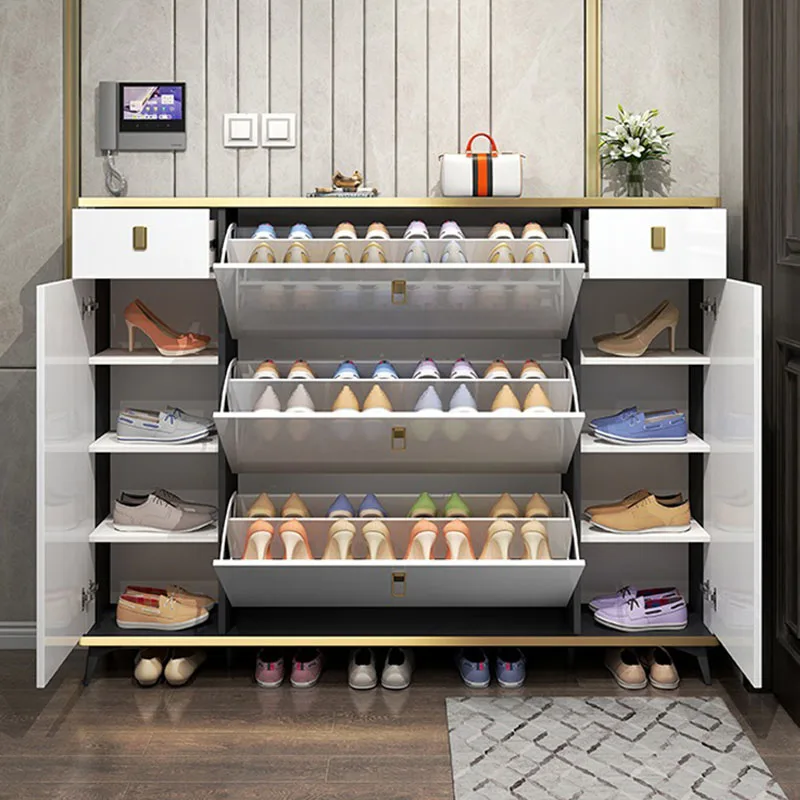 Shoe Rack Cabinet Narrow Entryway - ตู้เก็บรองเท้าแบบบางเฉียบ หลายชั้น เหมาะสำหรับหอพักนักศึกษา พร้อมชั้นวางรองเท้าสำหรับทางเข้าบ้าน เฟอร์นิเจอร์ตู้เก็บรองเท้าสุดหรู