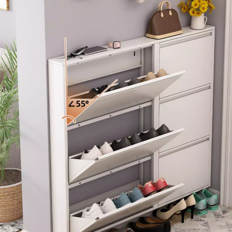 Shoe Rack Cabinet Narrow Entryway - ตู้เก็บรองเท้าทรงเพรียวทันสมัย ชั้นวางแบบพับลงได้ ความจุขนาดใหญ่ สำหรับทางเข้าบ้าน ดีไซน์กะทัดรัด แคบ