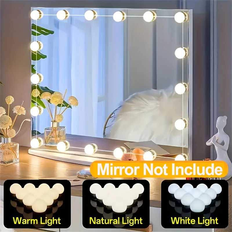 Dressing Table Vanity With Lighted Mirror - ชุดไฟแต่งหน้าแบบฮอลลีวูดพร้อมหลอดไฟหรี่แสงได้ 10/12 ดวง แถบไฟ LED สำหรับโต๊ะเครื่องแป้ง