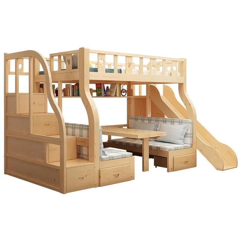 Bunk Bed With Stairs And Slide - เตียงสองชั้นอเนกประสงค์ไม้จริงพร้อมลิ้นชักเก็บของ เตียงสองชั้นปรับระดับได้สำหรับเด็กและผู้ใหญ่ พร้อมโต๊ะทำงาน บันไดเลื่อน
