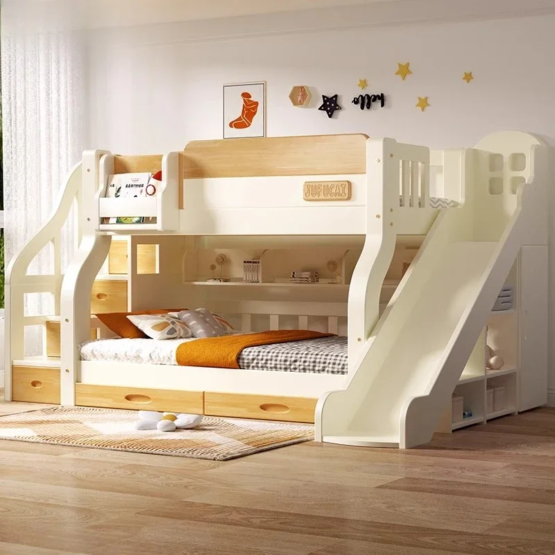 King Size Bed Frame With Storage Drawers - เตียงสองชั้นแบบลอฟท์พร้อมบันได หัวเตียงแบบมีโครง ขนาดคิงไซส์ พร้อมลิ้นชักเก็บของ เตียงสองชั้นสำหรับเด็ก ควีนไซส์