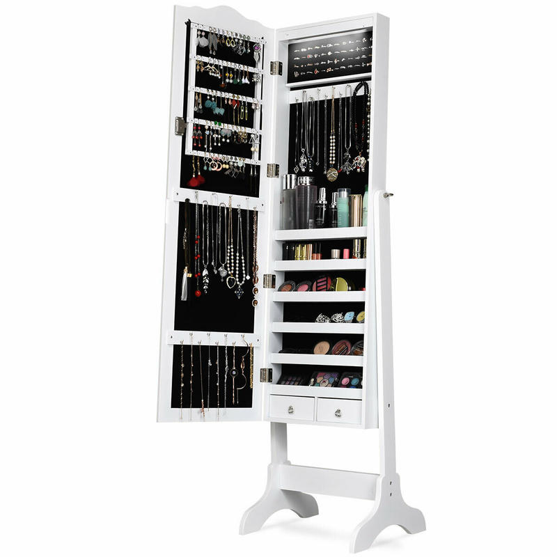 Full Length Mirror Jewelry Armoire - ตู้เก็บเครื่องประดับ LED 14 ดวง พร้อมกระจกเต็มตัวและปรับมุมได้ 4