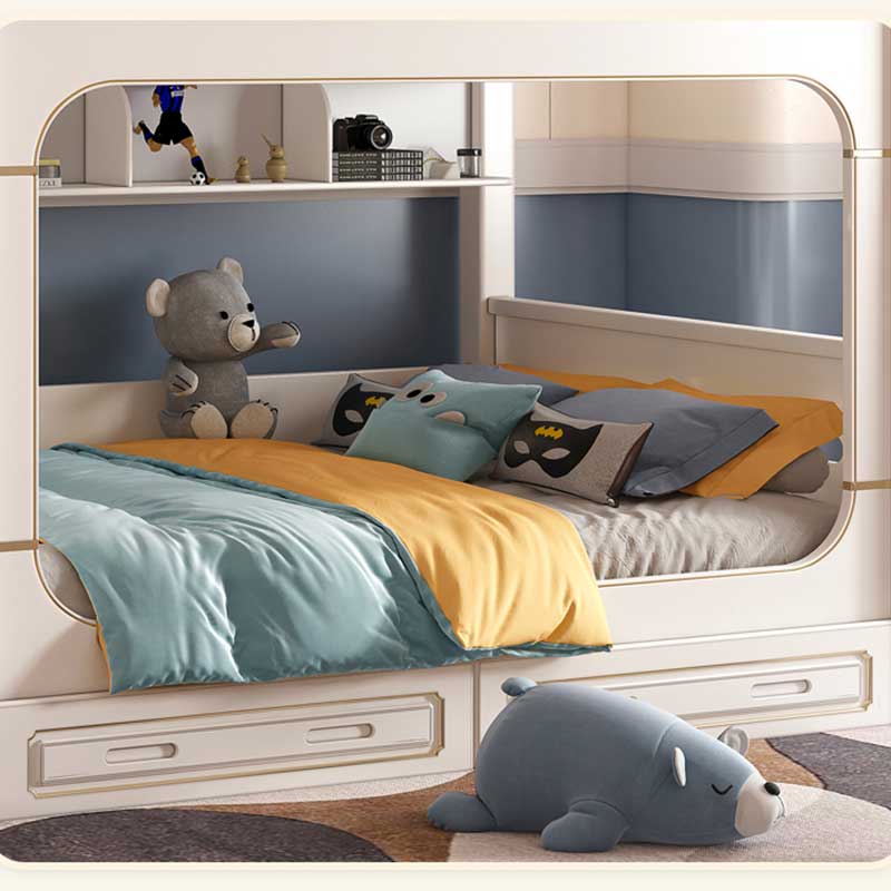 Bunk Bed With Stairs And Slide - ชุดเฟอร์นิเจอร์ห้องนอนเด็กชายหญิงสไตล์โมเดิร์นสีขาว เฟอร์นิเจอร์ไม้หรูหราสำหรับบ้าน เตียงสองชั้นสำหรับเด็กแบบเจ้าหญิง พร้อมสไลเดอร์และบันได