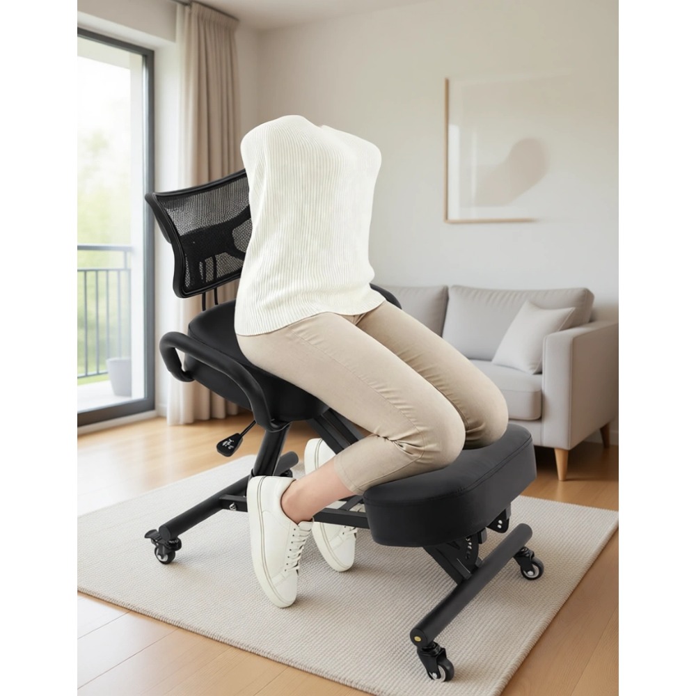 Chairs - เก้าอี้คุกเข่าตามหลักสรีรศาสตร์พร้อมพนักพิงและล้อเลื่อนพร้อมเบรก เพื่อปรับปรุงท่าทางและความสะดวกสบายที่บ้านหรือที่ทำงาน