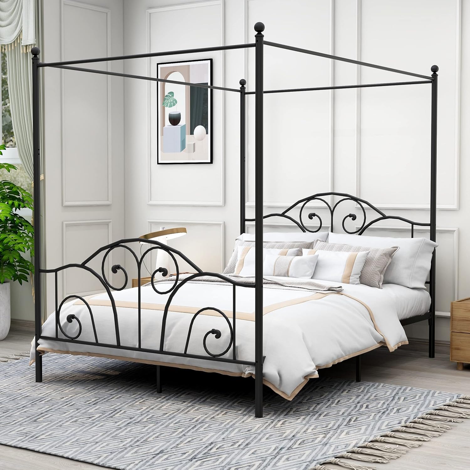 โครงเตียงโลหะขนาดควีนไซส์พร้อม - Canopy Bed Frame Metal Queen บทวิจารณ์และราคา