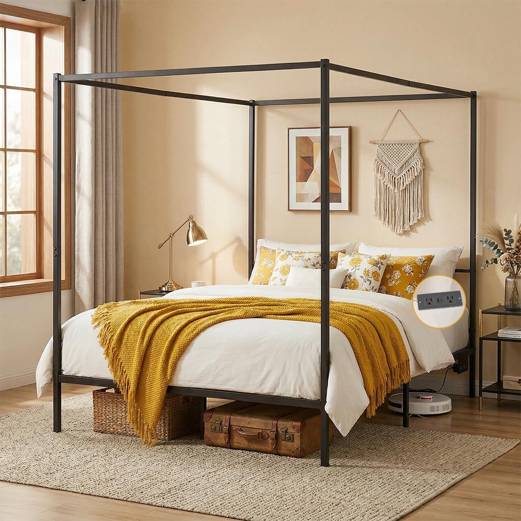 โครงเตียงแบบมีหลังคา ขนาดควีนไ - Canopy Bed Frame Metal Queen บทวิจารณ์และราคา