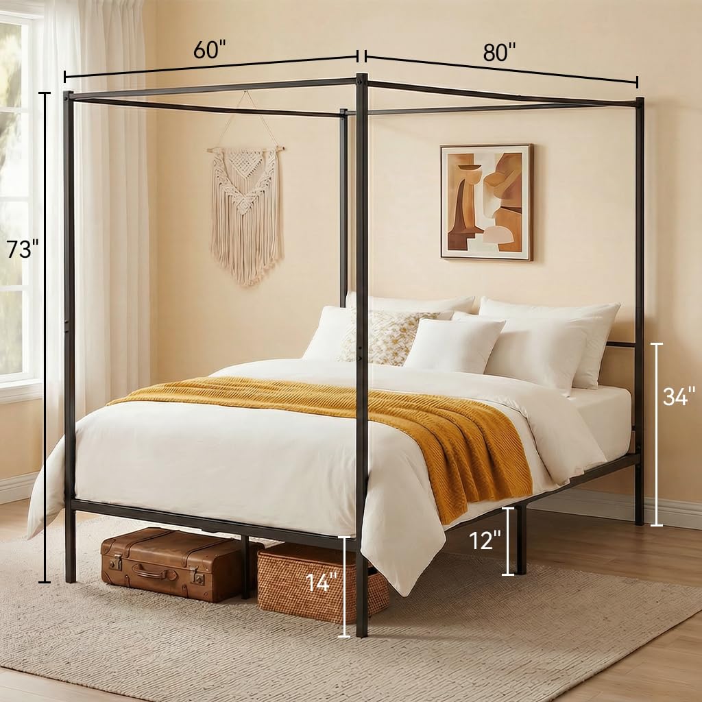 โครงเตียงแบบมีหลังคา ขนาดควีนไ - Canopy Bed Frame Metal Queen บทวิจารณ์และราคา