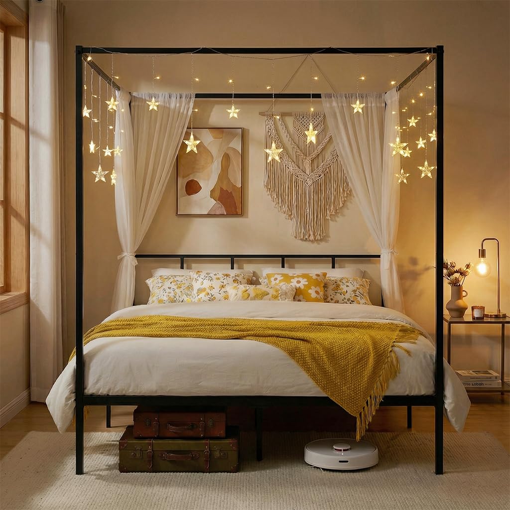 โครงเตียงแบบมีหลังคา ขนาดควีนไ - Canopy Bed Frame Metal Queen บทวิจารณ์และราคา