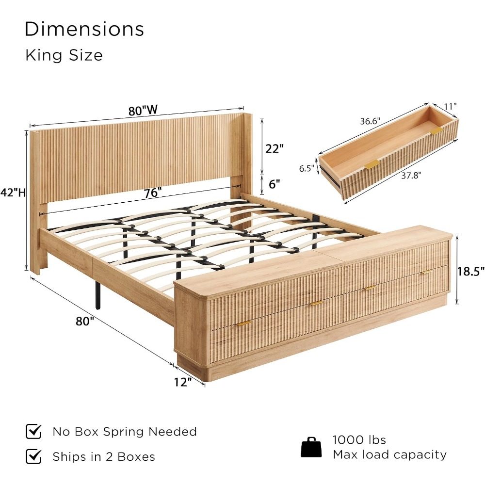 โครงเตียงขนาดคิงไซส์พร้อมม้านั - King Size Bed Frame With Storage Drawers บทวิจารณ์และราคา