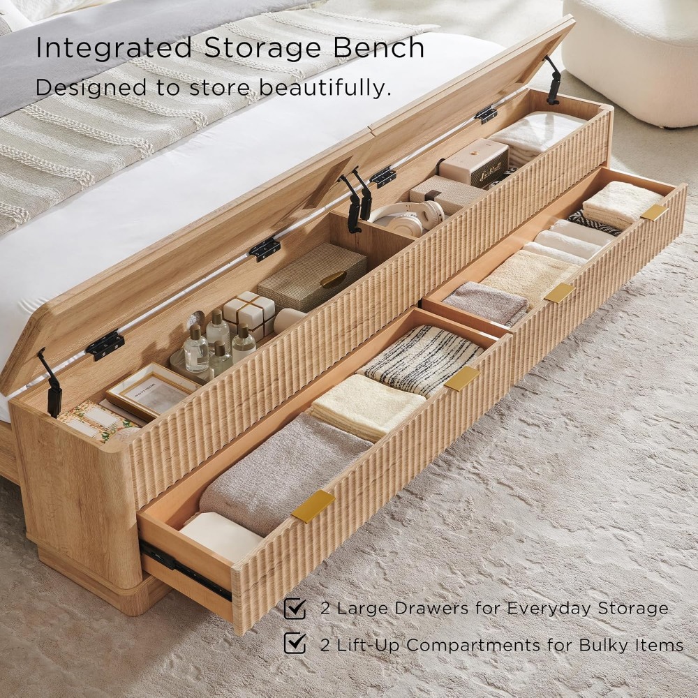 โครงเตียงขนาดคิงไซส์พร้อมม้านั - King Size Bed Frame With Storage Drawers บทวิจารณ์และราคา