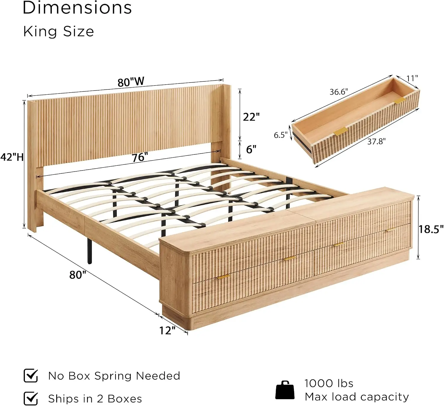 โครงเตียงคิงไซส์แบบมีลายลูกฟูก - King Size Bed Frame With Storage Drawers บทวิจารณ์และราคา