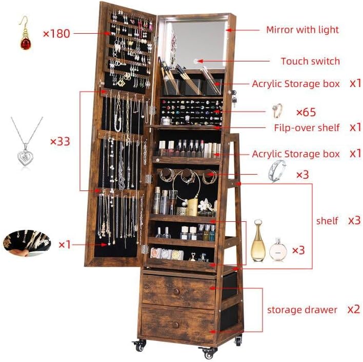 ตู้เก็บเครื่องประดับแบบหมุนได้ - Full Length Mirror Jewelry Armoire บทวิจารณ์และราคา