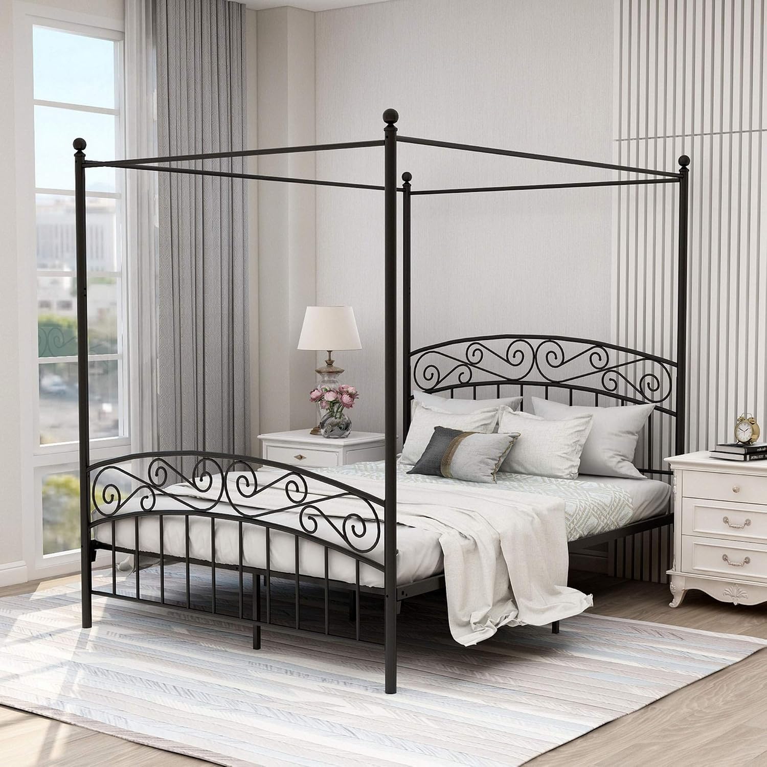 โครงเตียงโลหะขนาดควีนไซส์พร้อม - Canopy Bed Frame Metal Queen บทวิจารณ์และราคา