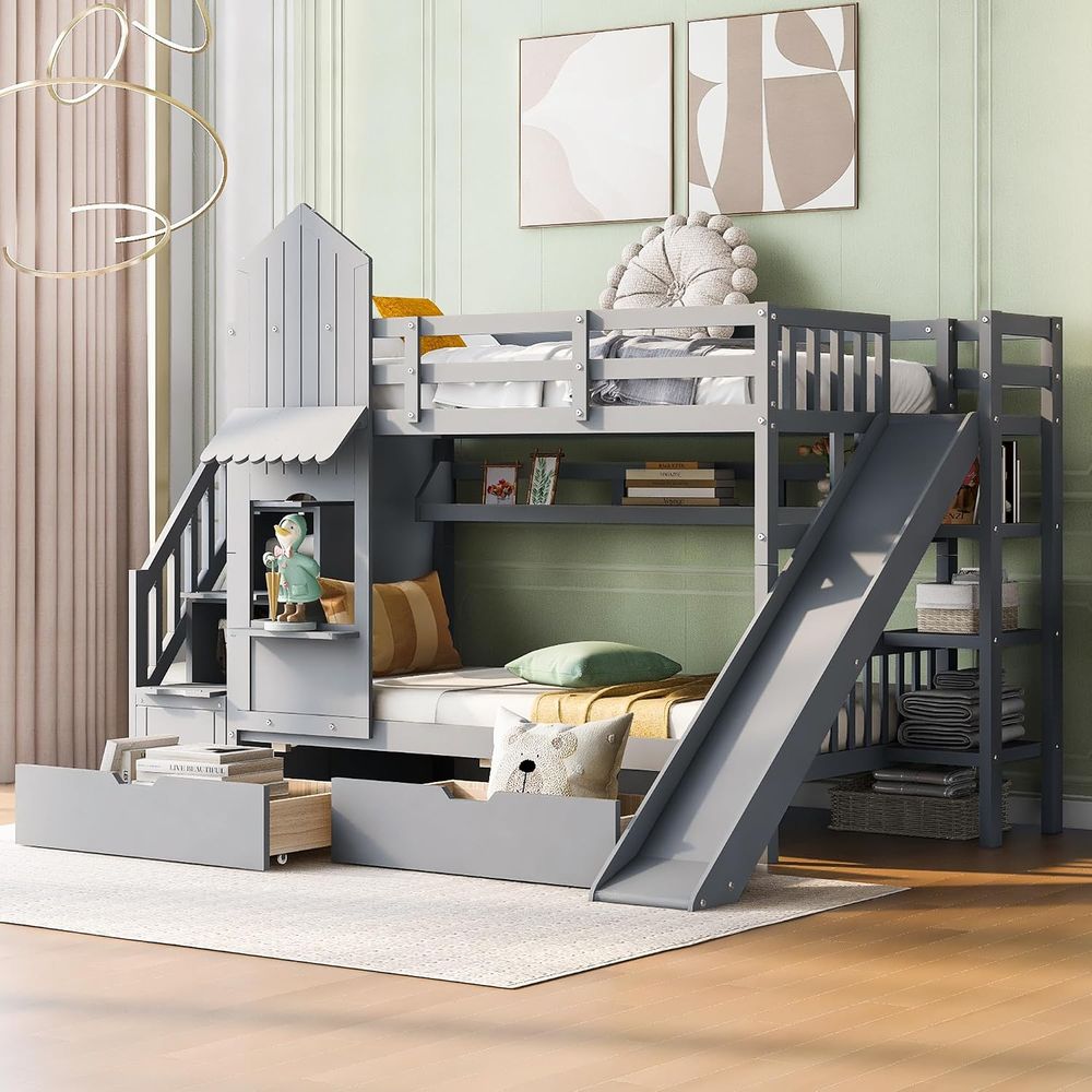 เตียงสองชั้นสำหรับเด็ก emave พ - Bunk Bed With Stairs And Slide บทวิจารณ์และราคา