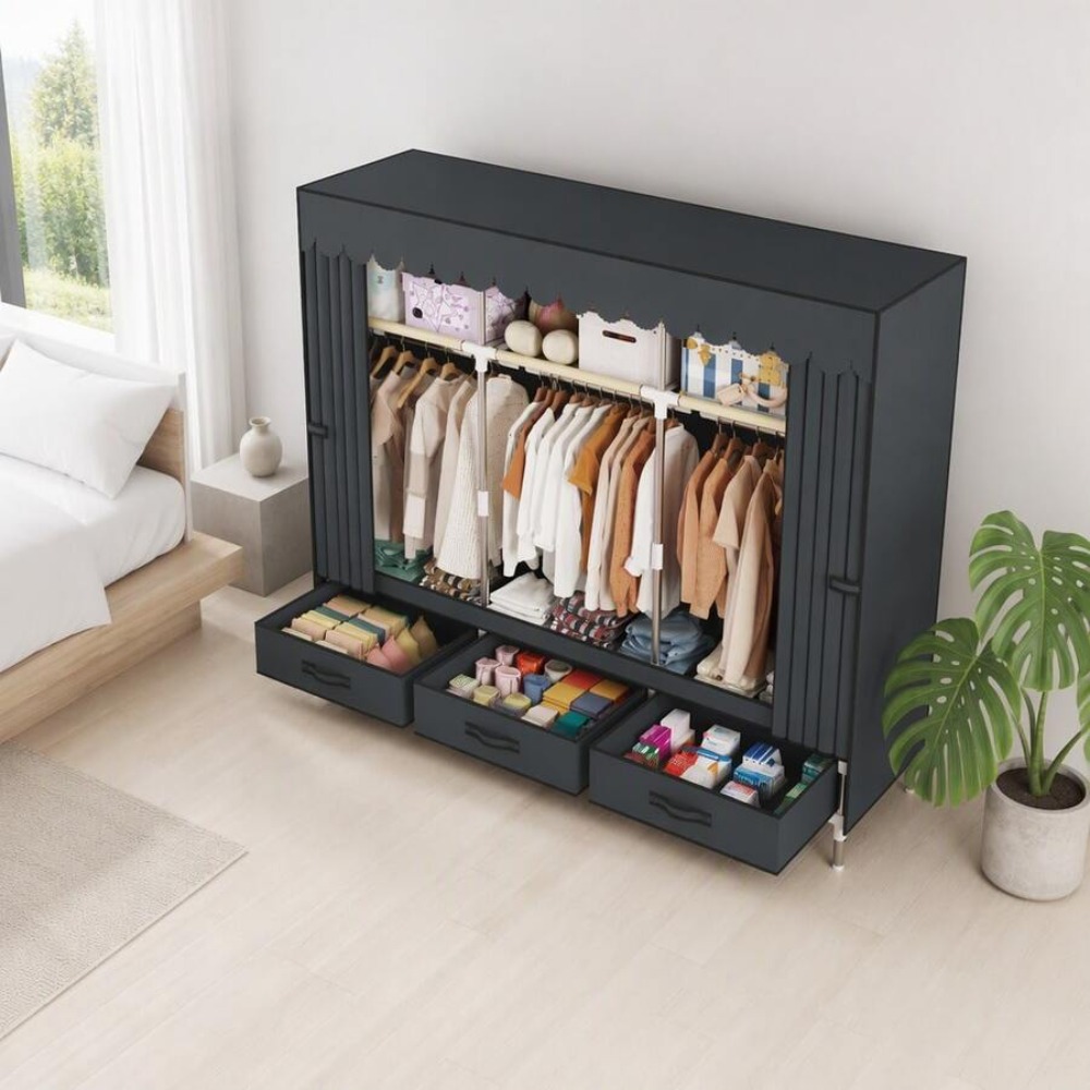 ตู้เสื้อผ้าแบบพกพาพร้อมโครงเหล - Wardrobe Closet Portable Fabric Cover บทวิจารณ์และราคา