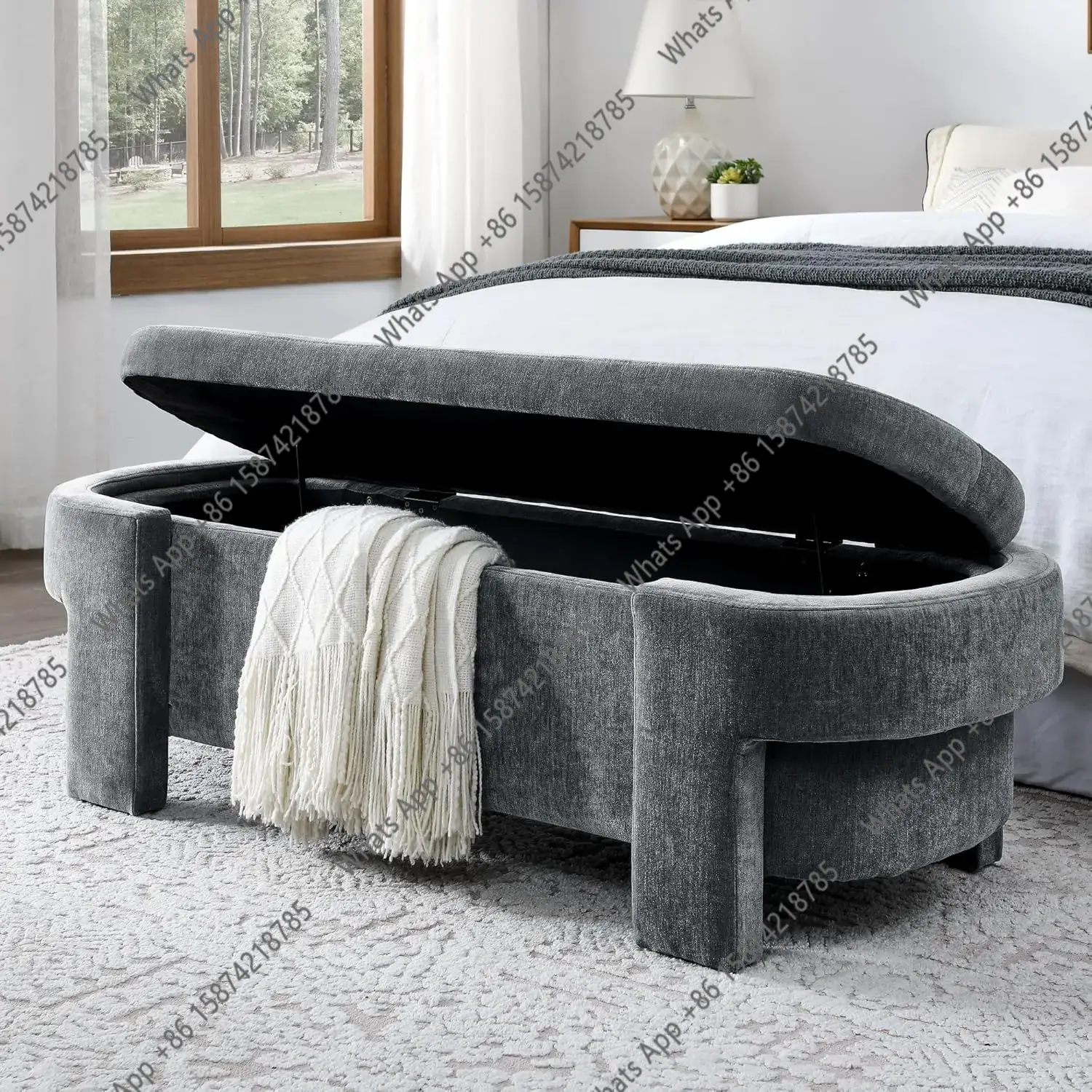 ม้านั่งเก็บของทรงวงรีหุ้มผ้าลิ - Bedroom Furniture บทวิจารณ์และราคา