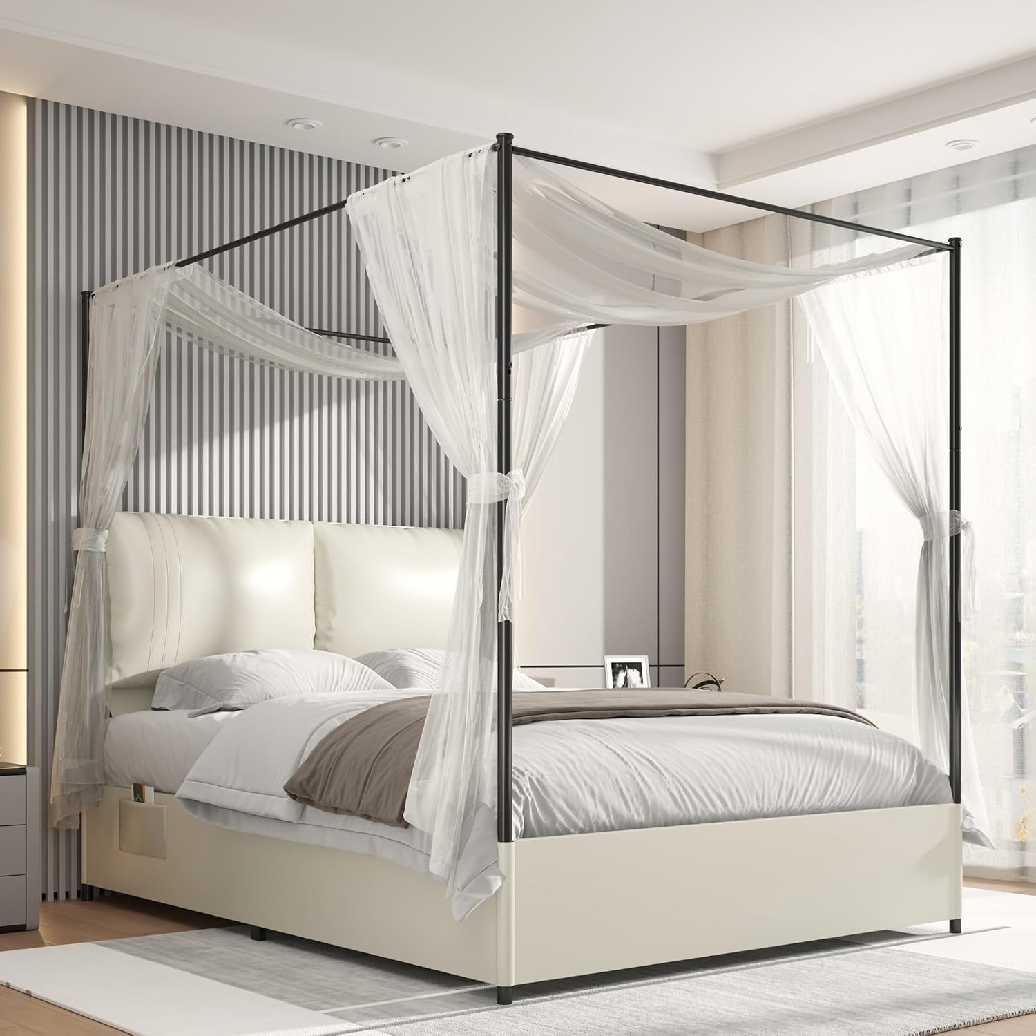 โครงเตียงควีนไซส์พร้อมหัวเตียง - Canopy Bed Frame Metal Queen บทวิจารณ์และราคา