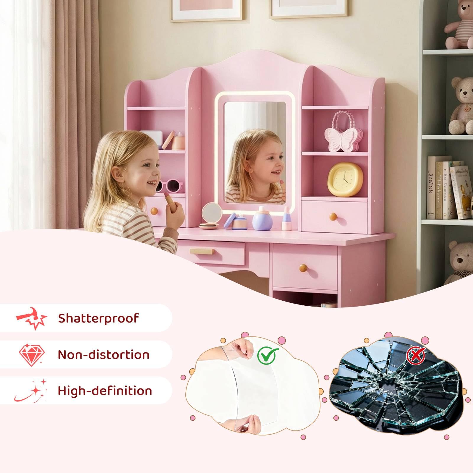 โต๊ะเครื่องแป้งสำหรับเด็กพร้อม - Dressing Table Vanity With Lighted Mirror บทวิจารณ์และราคา