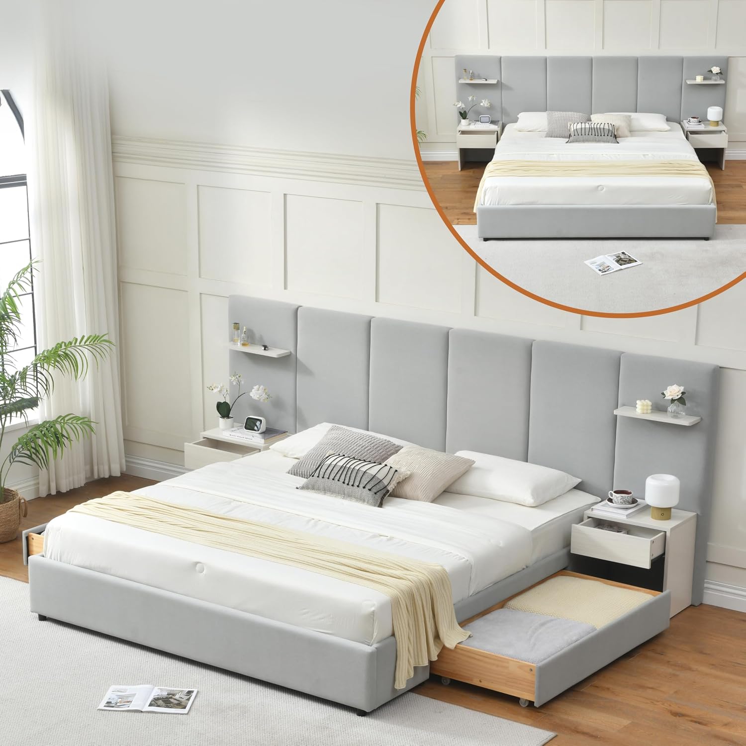 โครงเตียงขนาดคิงไซส์พร้อมที่เก - King Size Bed Frame With Storage Drawers บทวิจารณ์และราคา