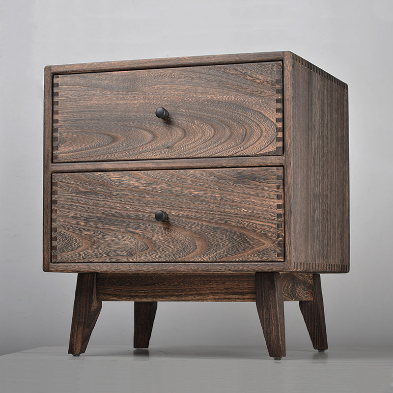 ตู้ข้างเตียงไม้เนื้อแข็งสไตล์เ - Solid Wood Nightstand 2 Drawers บทวิจารณ์และราคา