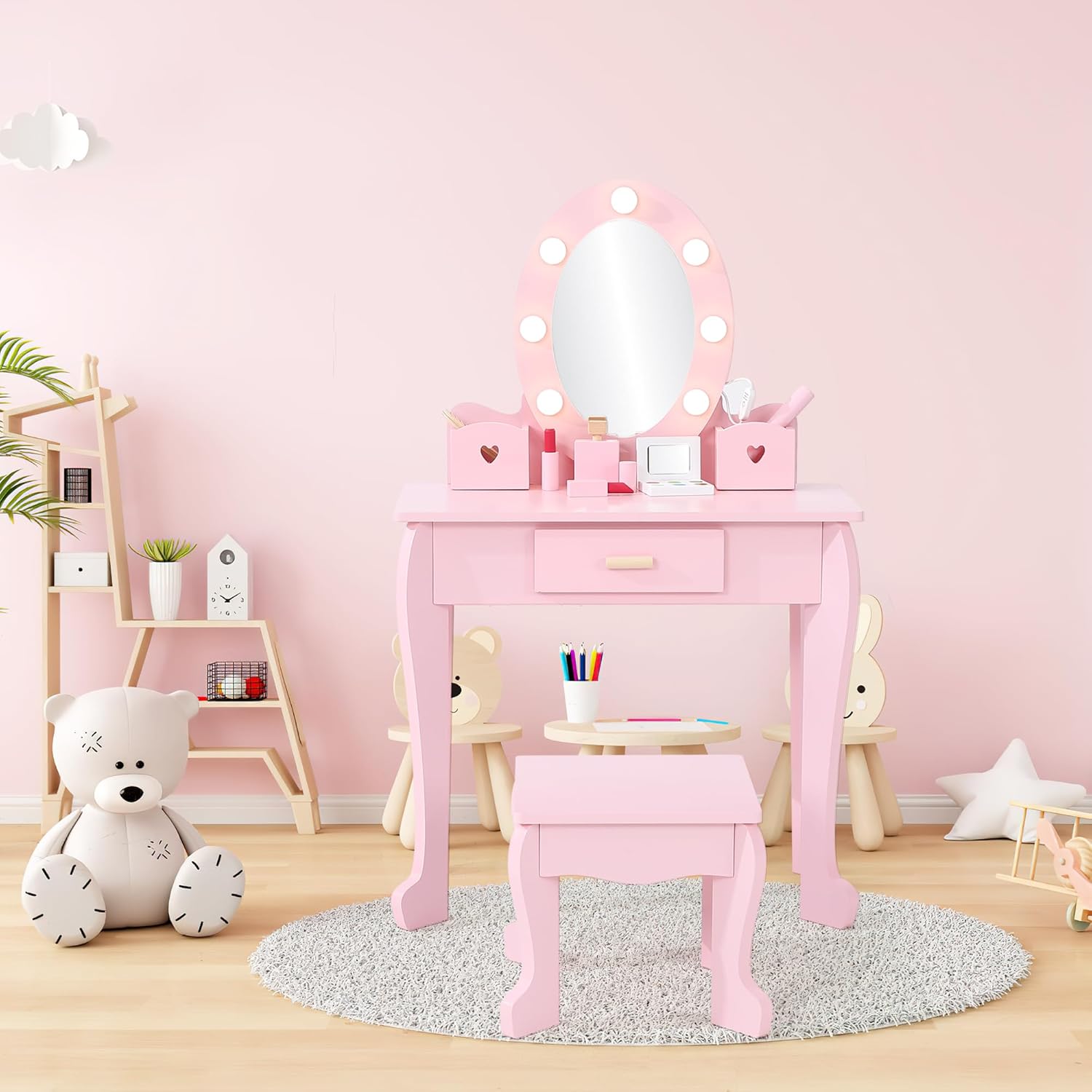 โต๊ะเครื่องแป้งเด็กพร้อมเก้าอี - Dressing Table Vanity With Lighted Mirror บทวิจารณ์และราคา