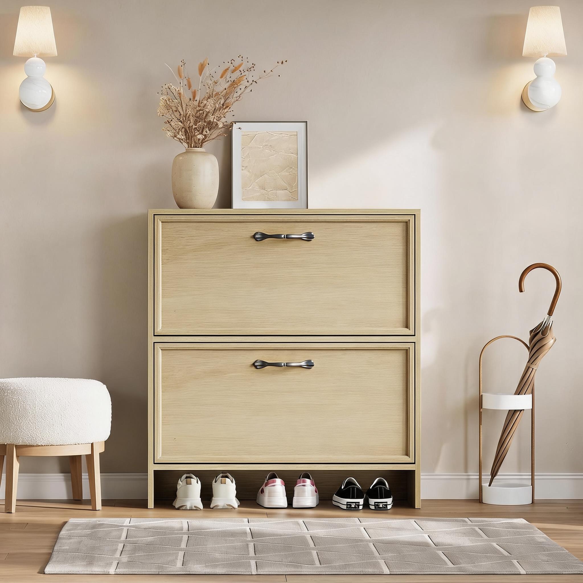 ตู้เก็บรองเท้าแบบ 2 ลิ้นชักพร้ - Shoe Rack Cabinet Narrow Entryway บทวิจารณ์และราคา
