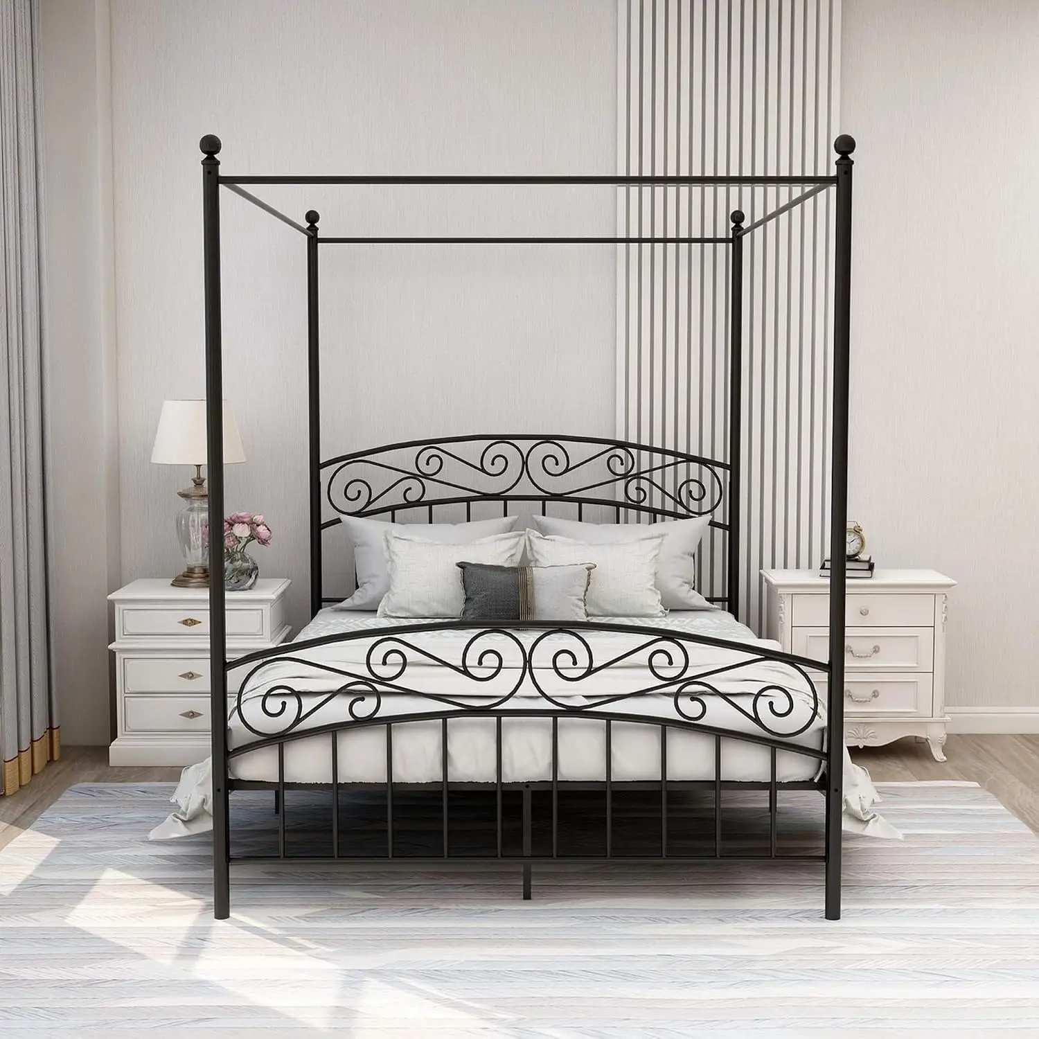 โครงเตียงแบบมีหลังคาขนาดควีนไซ - Canopy Bed Frame Metal Queen บทวิจารณ์และราคา