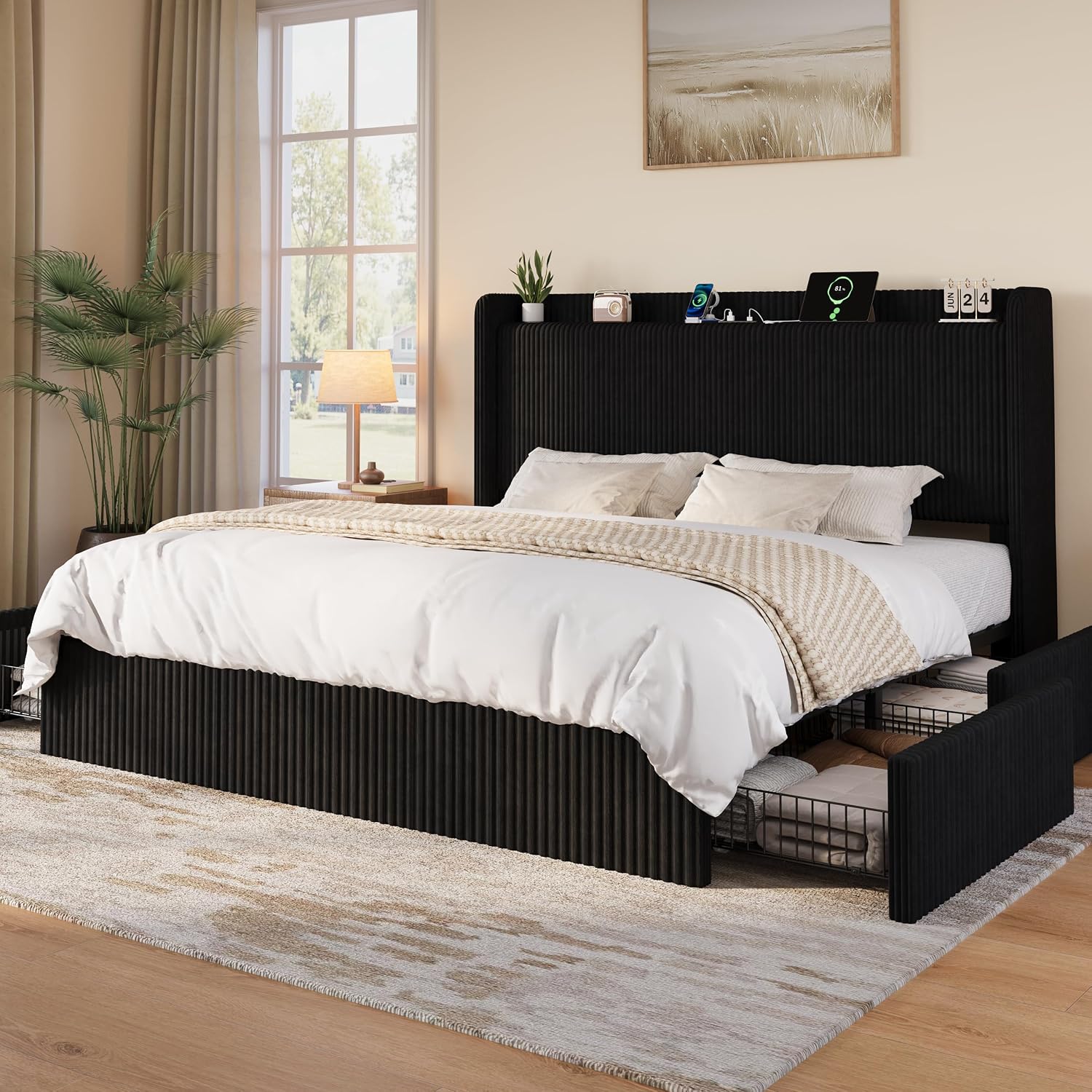 โครงเตียงขนาดคิงไซส์พร้อมลิ้นช - King Size Bed Frame With Storage Drawers บทวิจารณ์และราคา