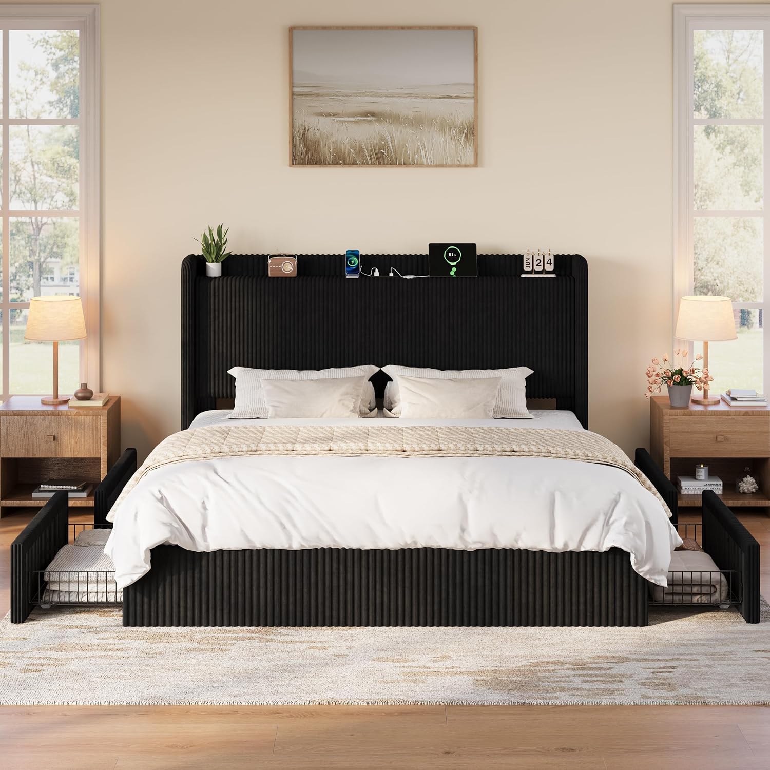 โครงเตียงขนาดคิงไซส์พร้อมลิ้นช - King Size Bed Frame With Storage Drawers บทวิจารณ์และราคา