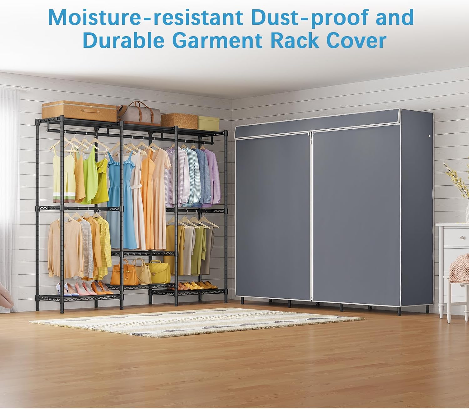 ราวแขวนเสื้อผ้าแบบมีฝาปิดพร้อม - Wardrobe Closet Portable Fabric Cover บทวิจารณ์และราคา