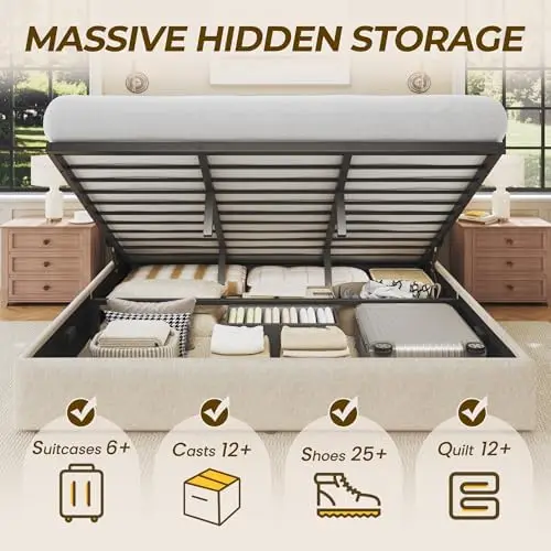 เตียงยกเก็บของขนาดคิงไซส์, เตี - Gas Lift Storage Bed Hydraulic บทวิจารณ์และราคา