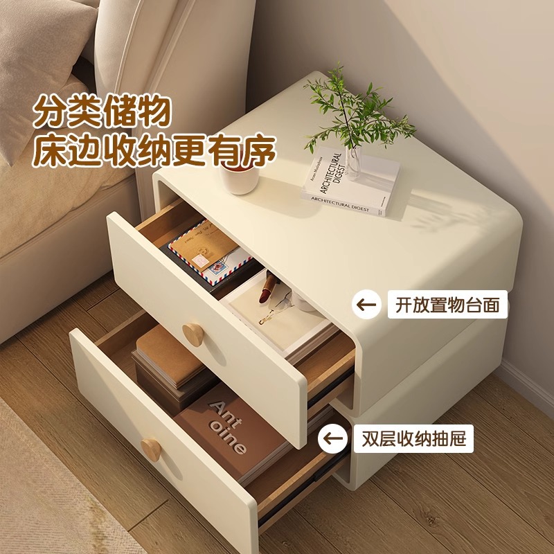 ตู้ข้างเตียงสีครีมสไตล์มินิมอล - Solid Wood Nightstand 2 Drawers บทวิจารณ์และราคา