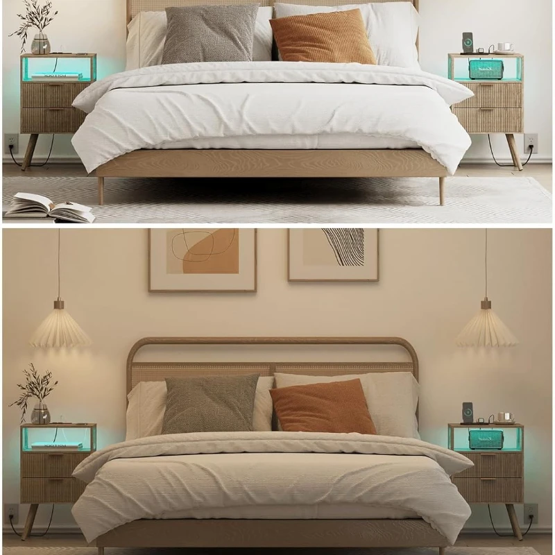 โต๊ะข้างเตียงสไตล์โมเดิร์นพร้อ - Solid Wood Nightstand 2 Drawers บทวิจารณ์และราคา