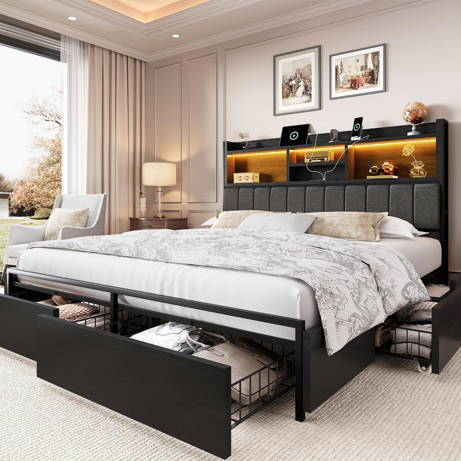 โครงเตียงคิงไซส์พร้อมลิ้นชักเก - King Size Bed Frame With Storage Drawers บทวิจารณ์และราคา