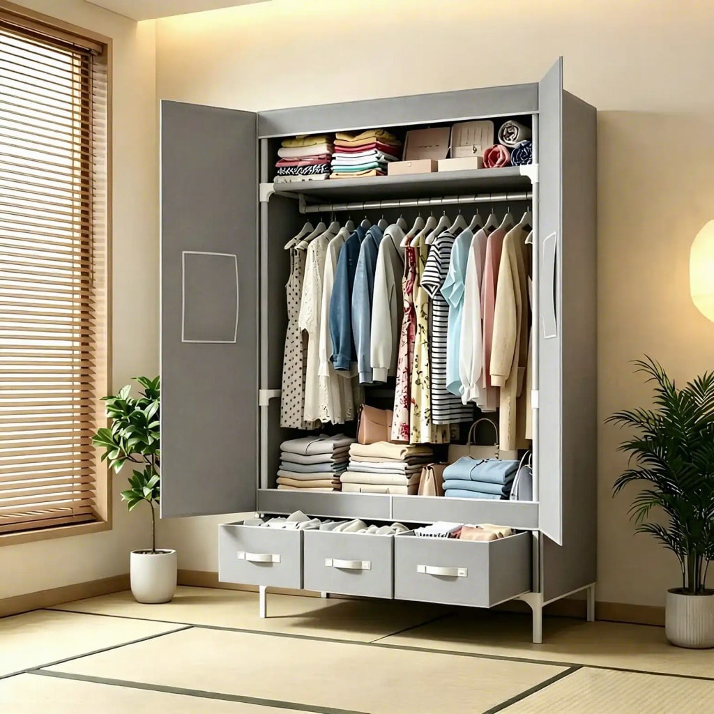 ตู้เสื้อผ้าแบบพกพา ขนาด 57.48  - Wardrobe Closet Portable Fabric Cover บทวิจารณ์และราคา