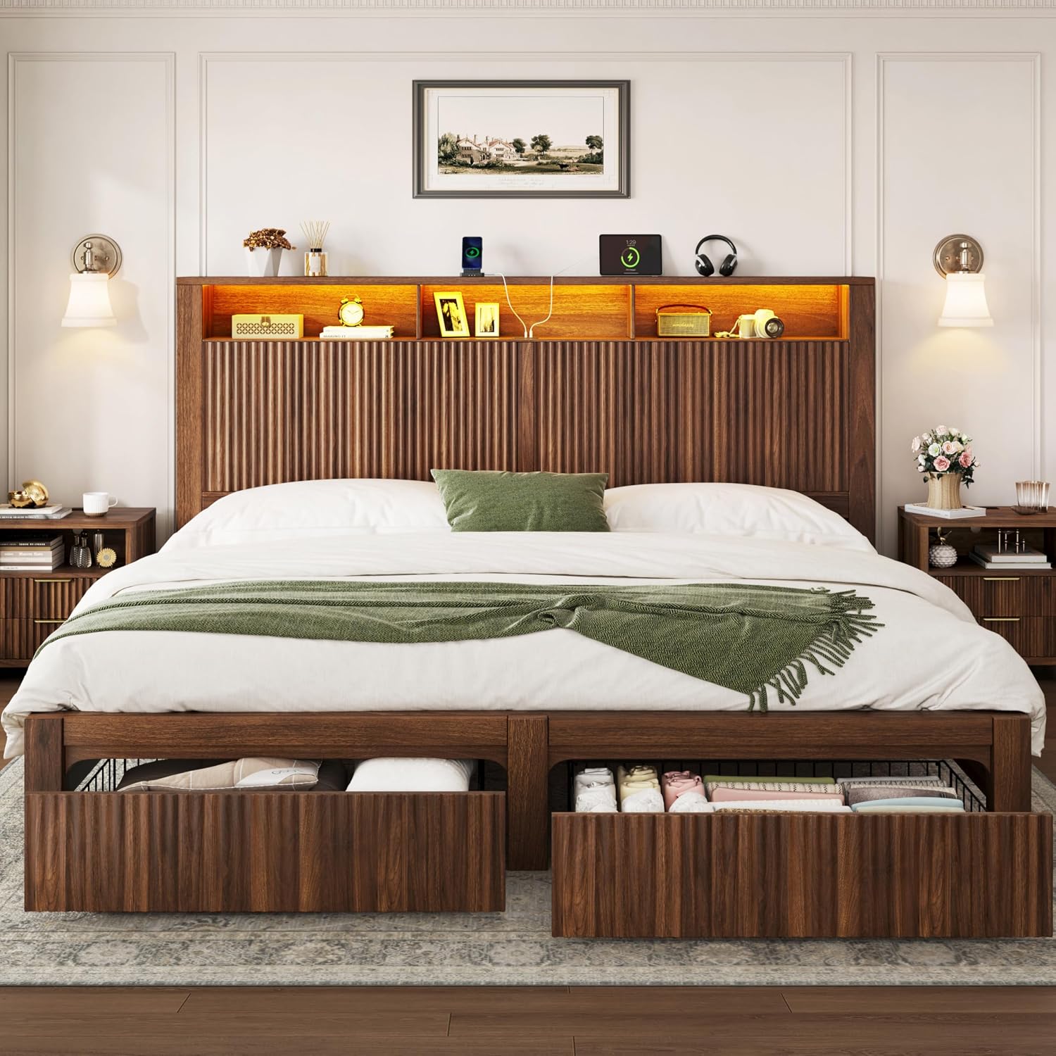 โครงเตียงขนาดคิงไซส์พร้อมหัวเต - King Size Bed Frame With Storage Drawers บทวิจารณ์และราคา