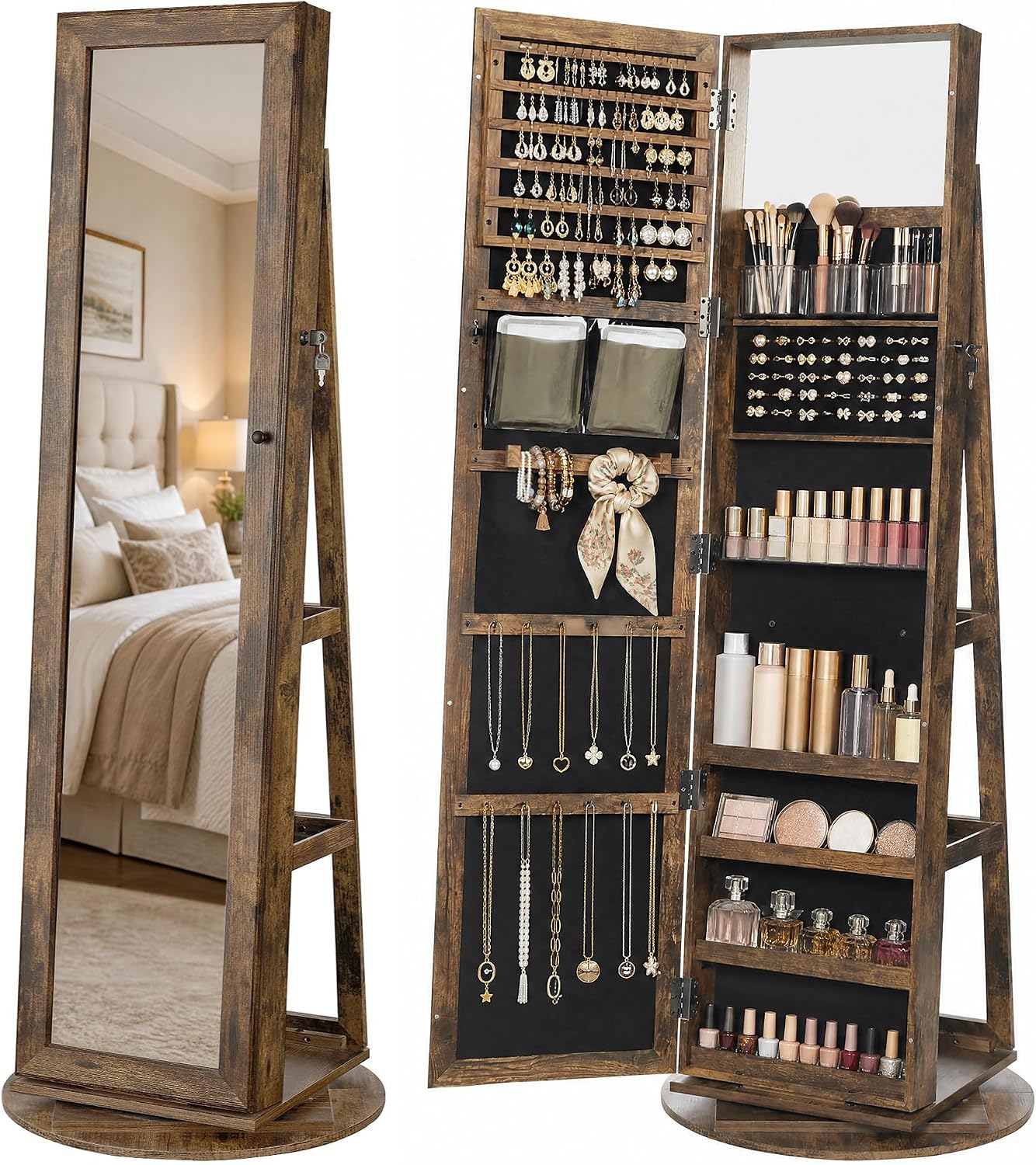 ตู้เก็บเครื่องประดับแบบตั้งพื้ - Full Length Mirror Jewelry Armoire บทวิจารณ์และราคา