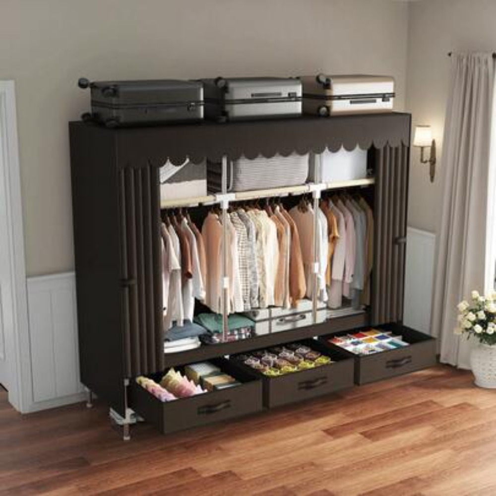 ตู้เสื้อผ้าแบบพกพาพร้อมโครงเหล - Wardrobe Closet Portable Fabric Cover บทวิจารณ์และราคา