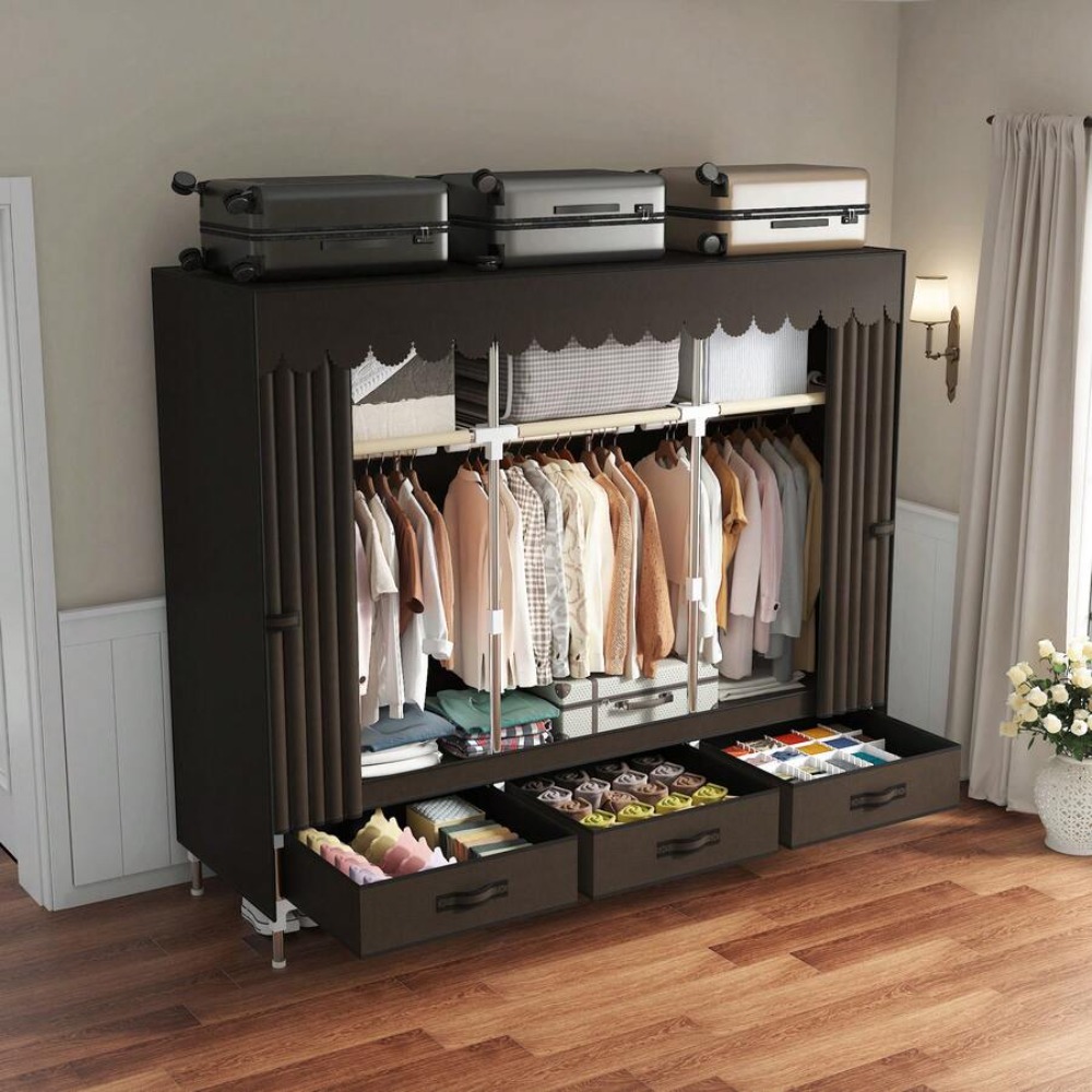 ตู้เสื้อผ้าแบบพกพาพร้อมโครงเหล - Wardrobe Closet Portable Fabric Cover บทวิจารณ์และราคา