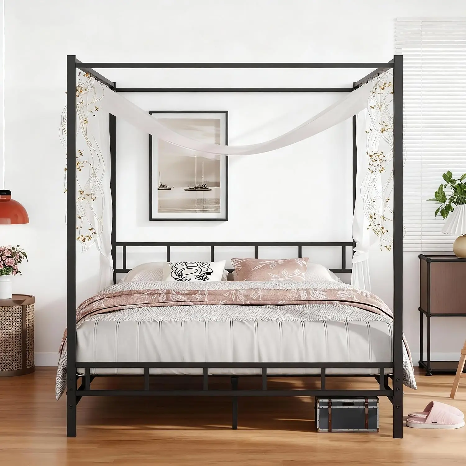 โครงเตียงโลหะแบบมีหลังคา ขนาดค - Canopy Bed Frame Metal Queen บทวิจารณ์และราคา