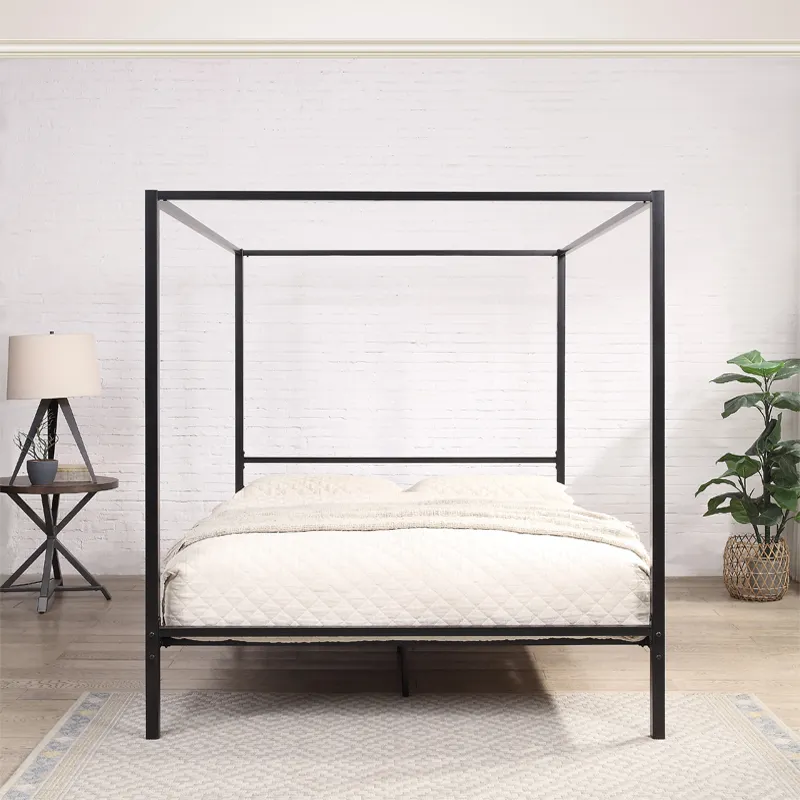 เตียงสี่เสาสีดำดีไซน์ทันสมัย ป - Canopy Bed Frame Metal Queen บทวิจารณ์และราคา
