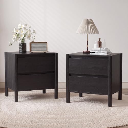 ชุดโต๊ะข้างเตียงสีดำสไตล์มิดเซ - Solid Wood Nightstand 2 Drawers บทวิจารณ์และราคา