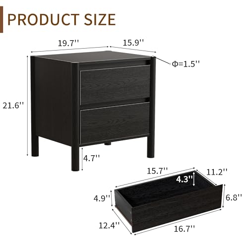 ชุดโต๊ะข้างเตียงสีดำสไตล์มิดเซ - Solid Wood Nightstand 2 Drawers บทวิจารณ์และราคา