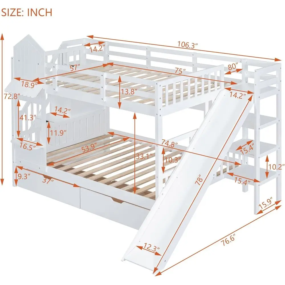 เตียงสองชั้นสำหรับเด็กสีขาวพร้ - Bunk Bed With Stairs And Slide บทวิจารณ์และราคา