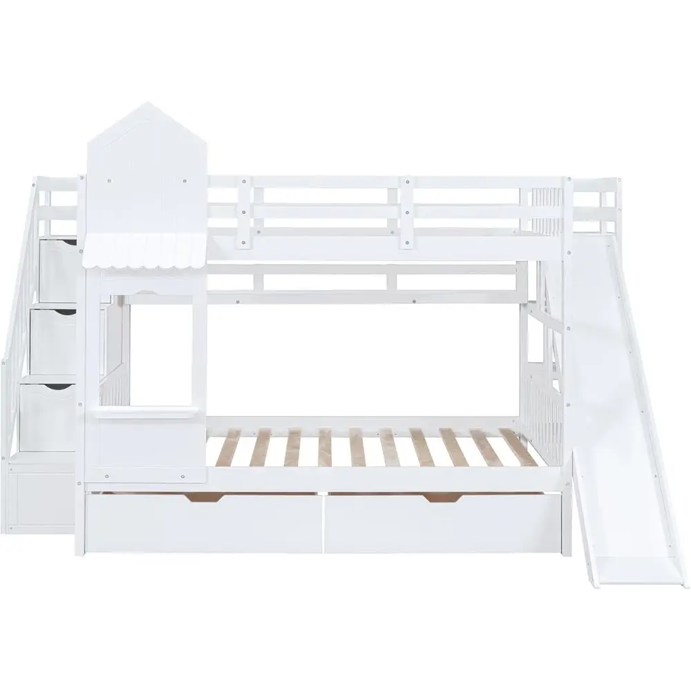 เตียงสองชั้นสำหรับเด็กสีขาวพร้ - Bunk Bed With Stairs And Slide บทวิจารณ์และราคา