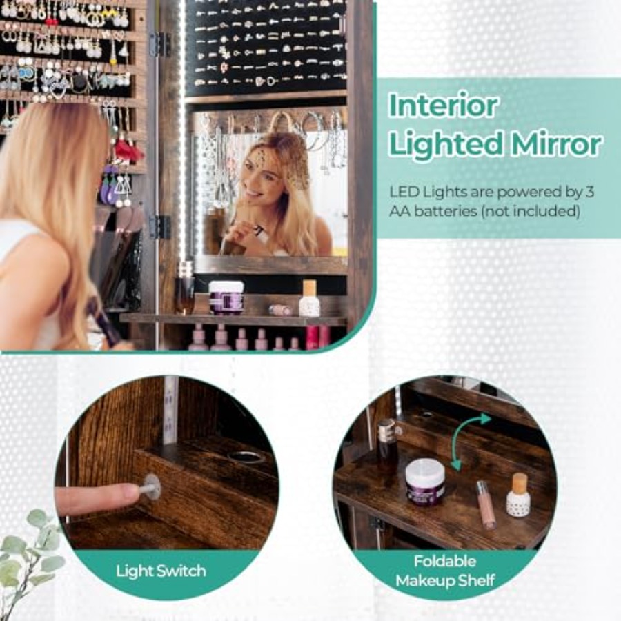 ตู้เก็บเครื่องประดับ LED 47 ดว - Full Length Mirror Jewelry Armoire บทวิจารณ์และราคา
