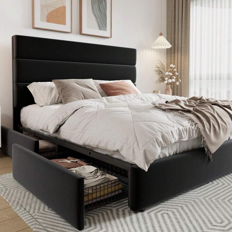 โครงเตียงขนาดฟูล/ควีน/คิงไซส์  - King Size Bed Frame With Storage Drawers บทวิจารณ์และราคา