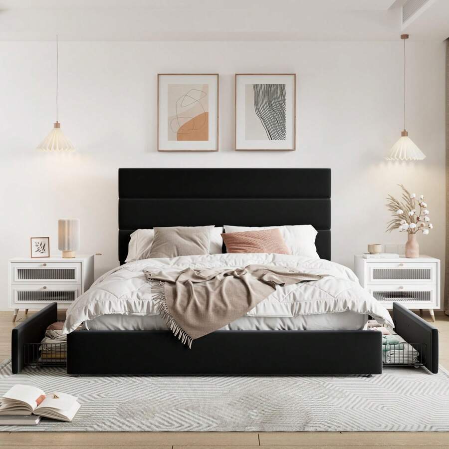 โครงเตียงขนาดฟูล/ควีน/คิงไซส์  - King Size Bed Frame With Storage Drawers บทวิจารณ์และราคา